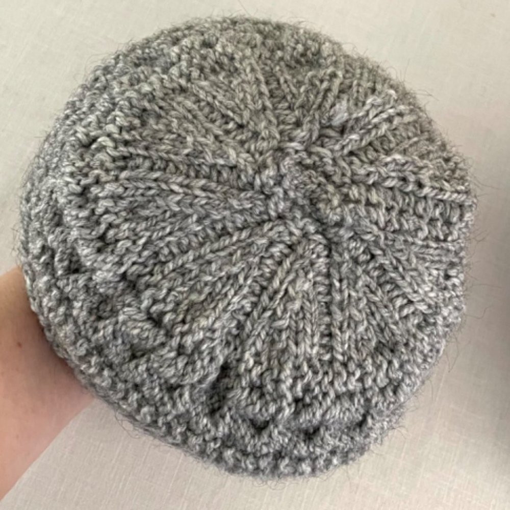 Handmade Knit Winter Kids Hat Cap Gray Cableknit OS